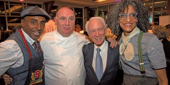 (L-R) Chef Marcus Samuelsson, Chef José Andrés, C-CAP Founder Richard Grausman, Chef Carla Hall, (Photo Credit_Michael McCarthy)